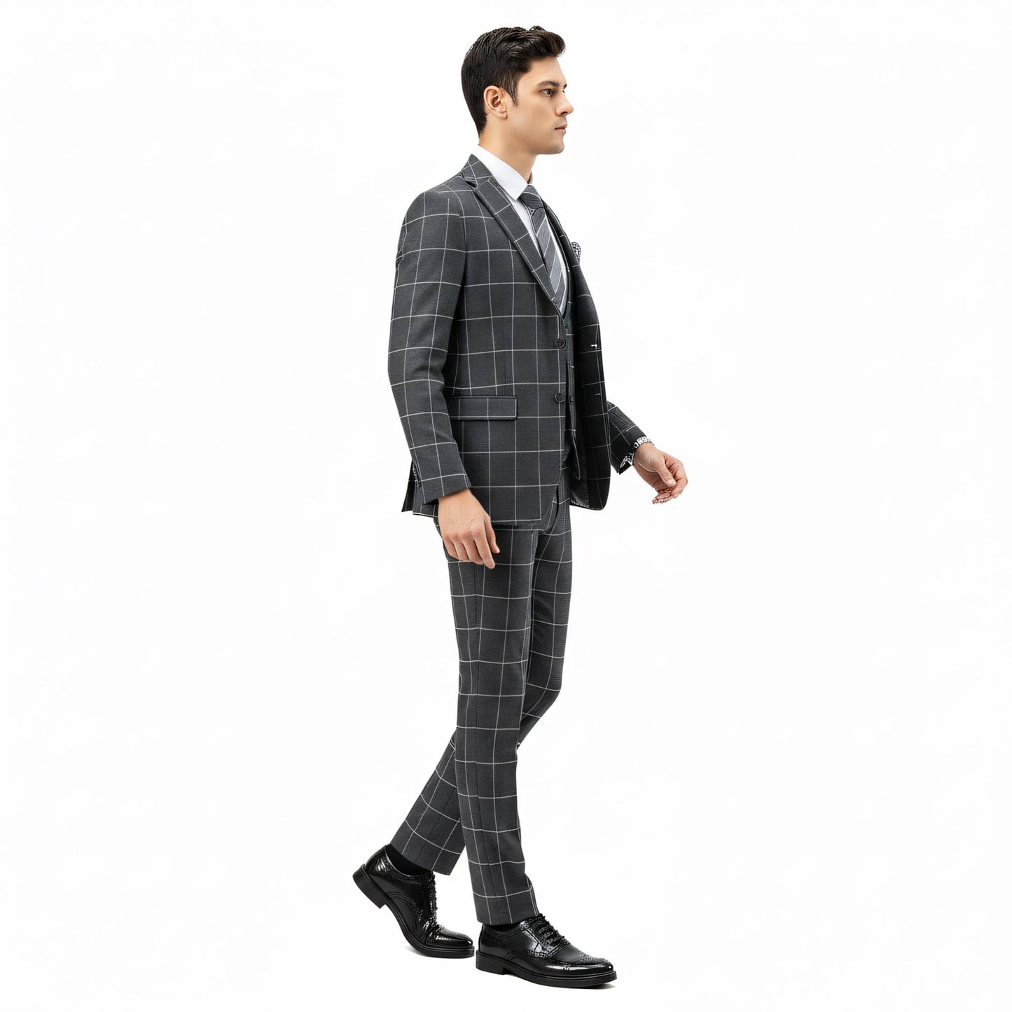 Sean Alexander 3pc Windowpane Suit Set, Hybrid-Fit, Gray