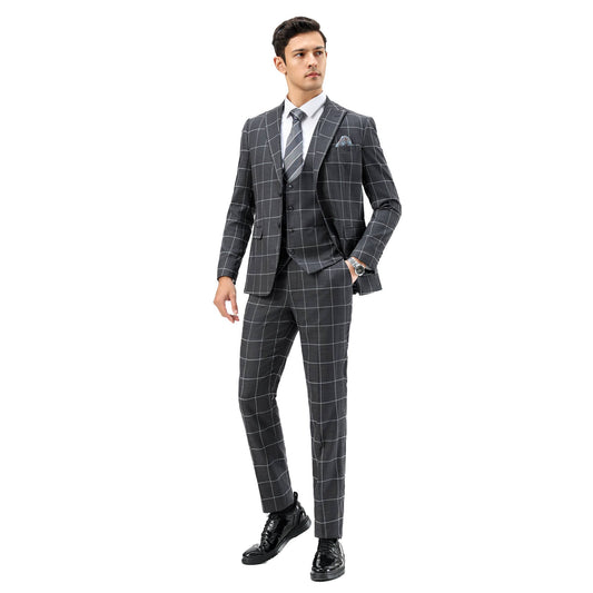 Sean Alexander 3pc Windowpane Suit Set, Hybrid-Fit, Gray