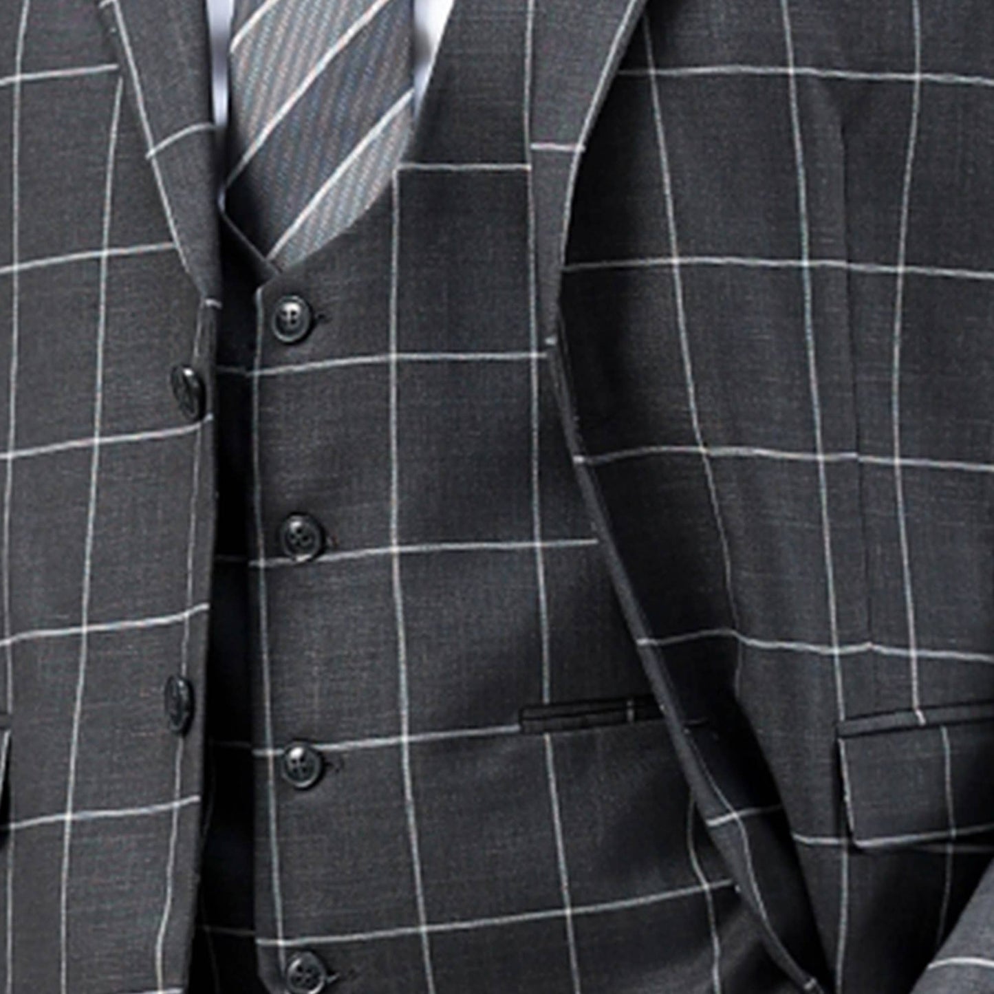 Sean Alexander 3pc Windowpane Suit Set, Hybrid-Fit, Gray