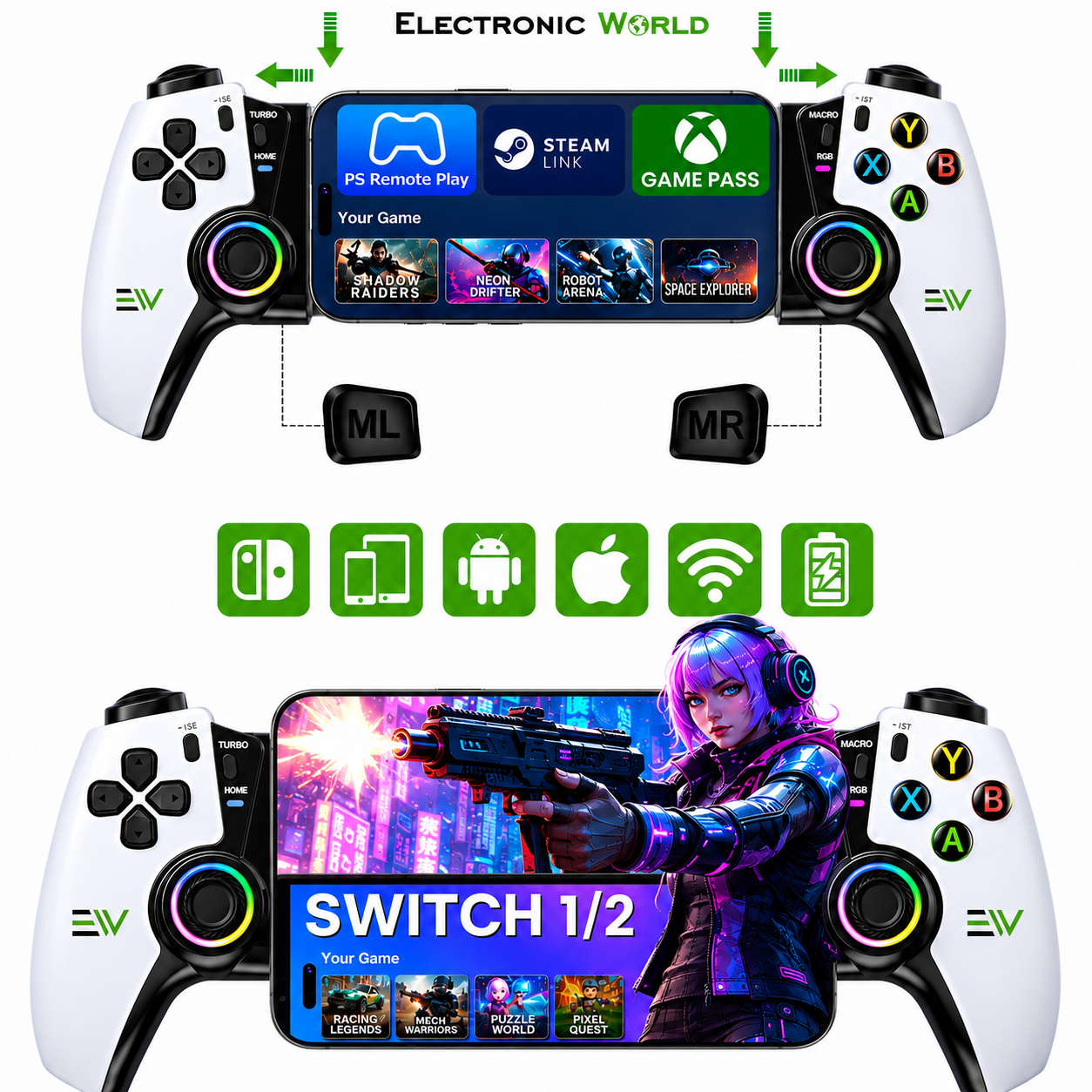 Wireless Mobile Gaming Controller for Android, iPhone,Tablet