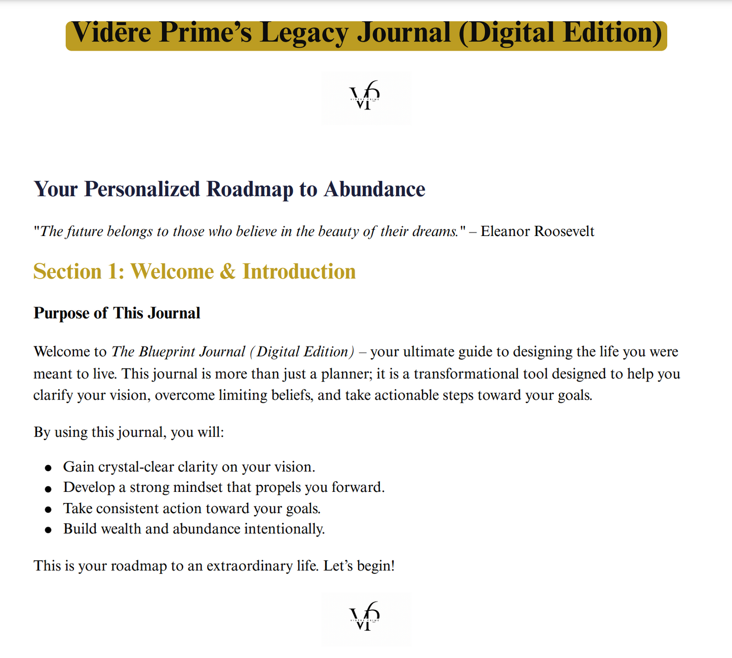 Vidēre Prime’s Legacy Journal – Digital Edition